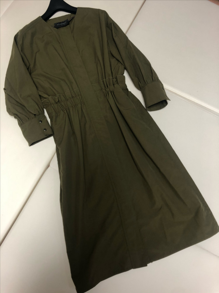 제평 경원 카키 바스락 벌룬 셔츠 롱 원피스 밴딩 하객룩 결혼식 타임마인랑방오브제미샤스타일--0