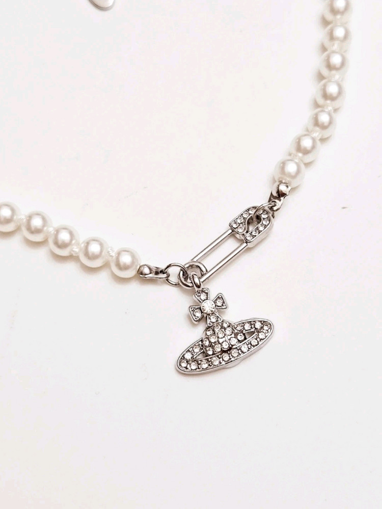 비비안웨스트우드 클립 진주 목걸이--0