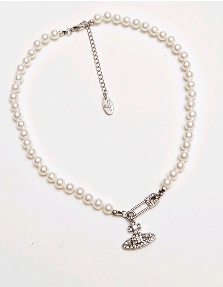 비비안웨스트우드 클립 진주 목걸이--1