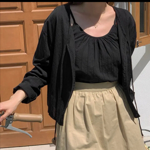 [L] 케이클럽 코튼 나시 가디건 세트 블랙