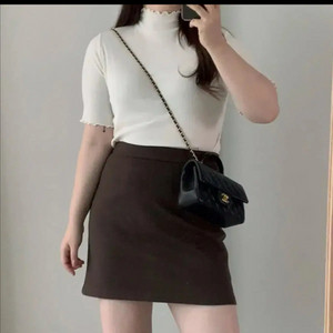 [F] 하비언니 물결 반폴라 스판 반팔 아이보리 이미지