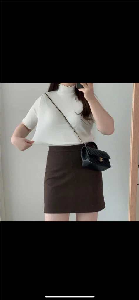[F] 하비언니 물결 반폴라 스판 반팔 아이보리 이미지