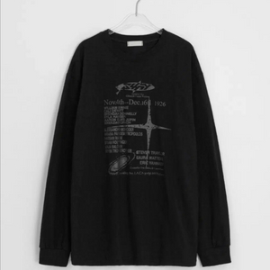 [F] 바온 피그먼트 프린팅 긴팔 티 블랙