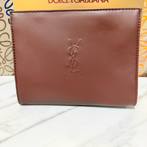 입생로랑 뷰티 브라운 가죽 똑딱이 파우치(새상품)