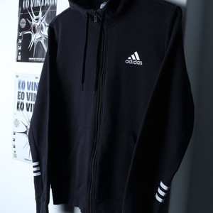 (L-XL) 아디다스 후드집업 블랙 삼선 기모 이미지