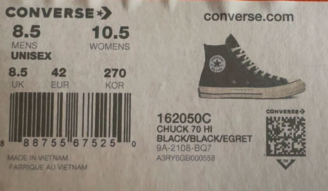 컨버스 척 테일러 올스타 70HI 블랙 270사이즈 이미지