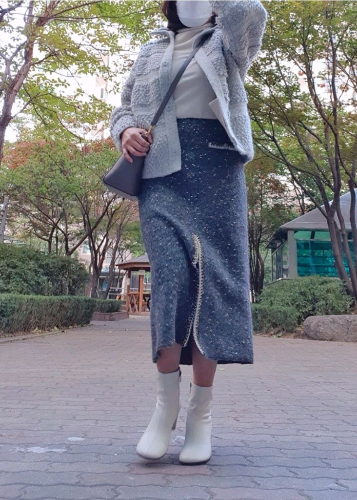 한섬(타임)트위드 롱스커트--4