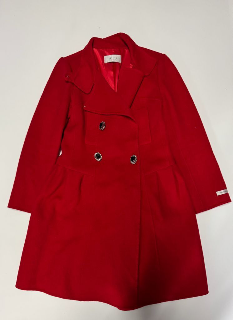 여성 한섬 SJSJ 핸드메이드 보석 단추 앙고라 울 코트 레드 55 이미지