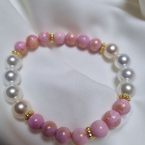 [새상품]수제 금채석 진주 원석팔찌 이미지