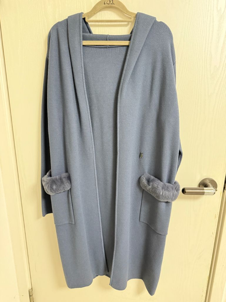 린 후드 니트 가디건 코트 55사이즈, 하늘색--5