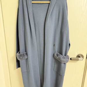 린 후드 니트 가디건 코트 55사이즈, 하늘색