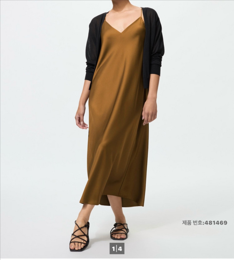 (마지막가격 1만)(베이지 완료)(새상품)유니클로 새틴 슬립 원피스(블랙, 다크그린, 브라운)--1