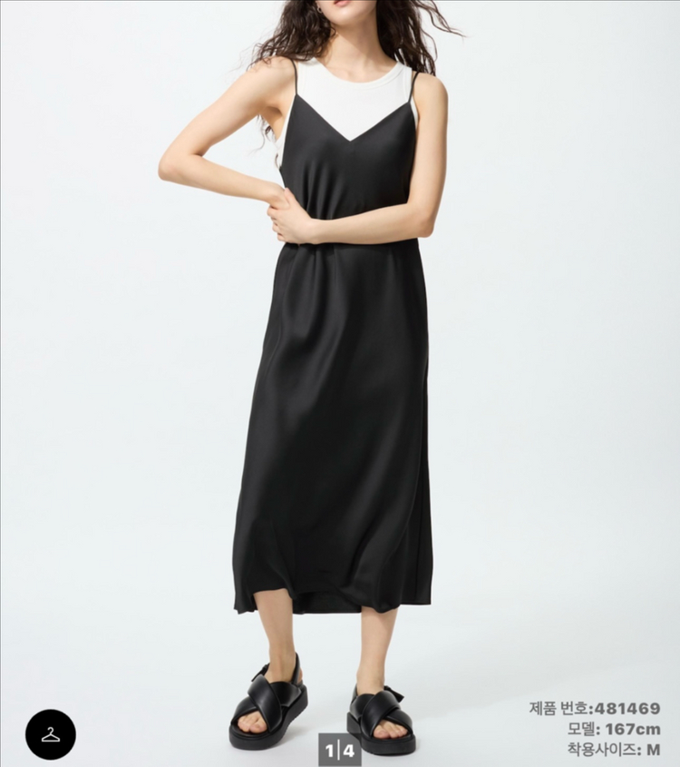(마지막가격 1만)(베이지 완료)(새상품)유니클로 새틴 슬립 원피스(블랙, 다크그린, 브라운)--0