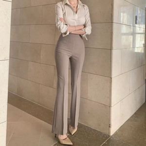 옆지퍼 스판 하이웨스트 롱 슬림 부츠컷 핀턱 슬랙스 이미지