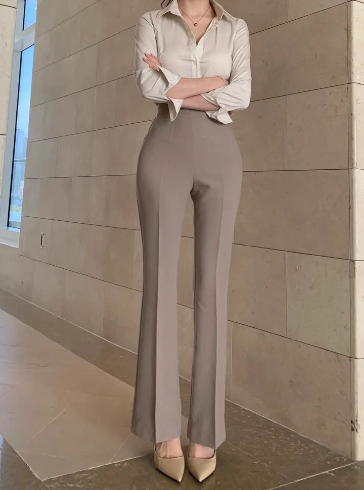 옆지퍼 스판 하이웨스트 롱 슬림 부츠컷 핀턱 슬랙스 이미지