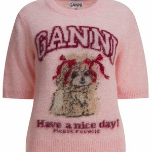 가니 알파카 블렌드 크루넥 스웨터 핑크