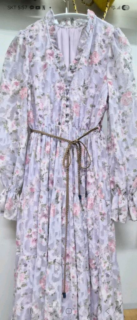 SJSJ 라벤더 플로럴 쉬폰 롱 원피스--12