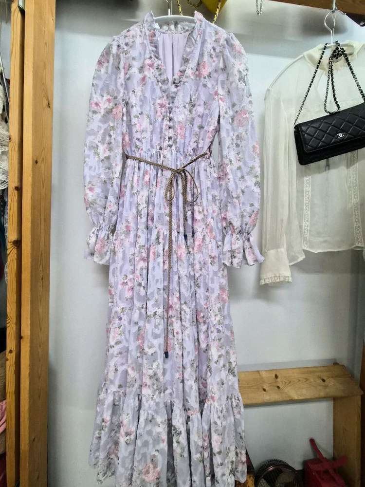 SJSJ 라벤더 플로럴 쉬폰 롱 원피스--1