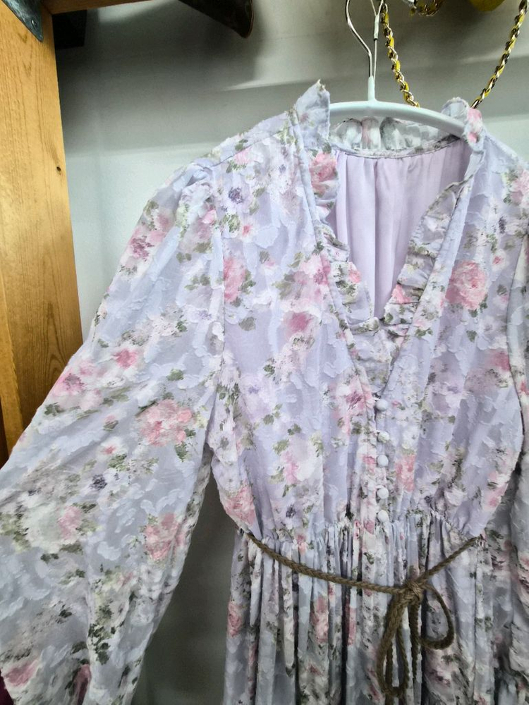 SJSJ 라벤더 플로럴 쉬폰 롱 원피스--2