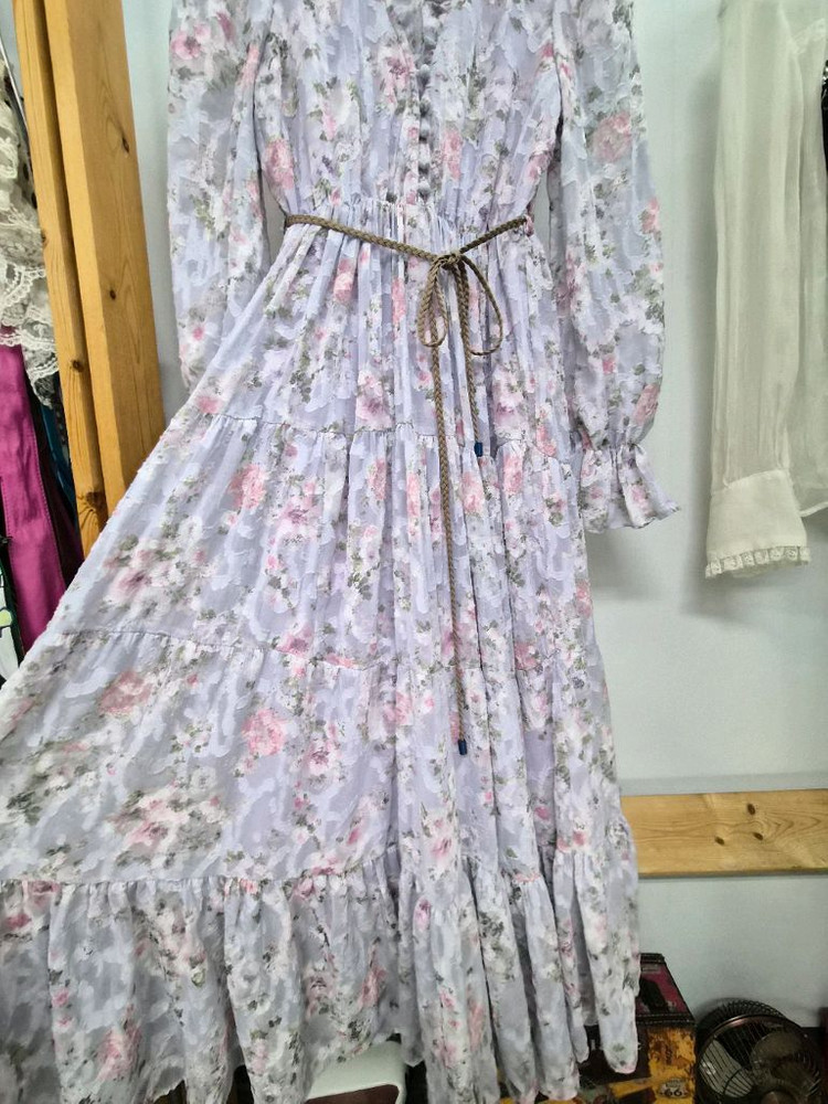SJSJ 라벤더 플로럴 쉬폰 롱 원피스--6