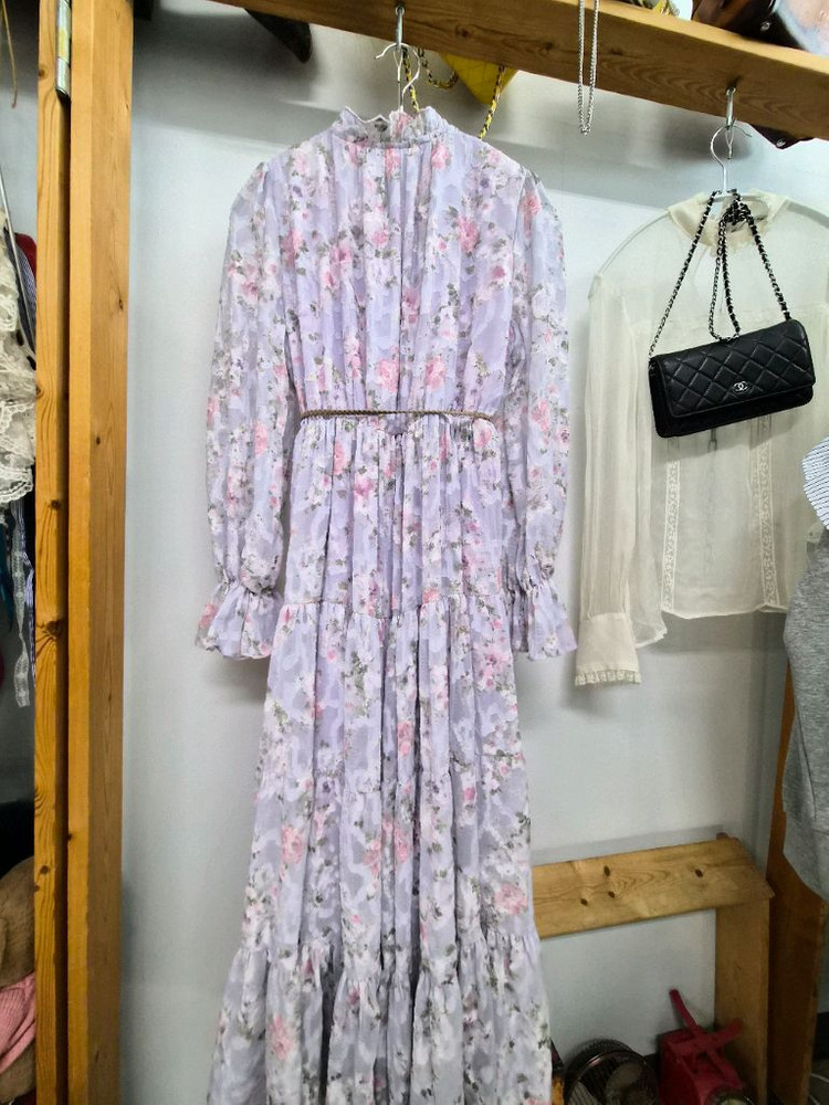 SJSJ 라벤더 플로럴 쉬폰 롱 원피스--8