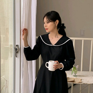 빅사이즈 세일러 카라 롱원피스 블랙