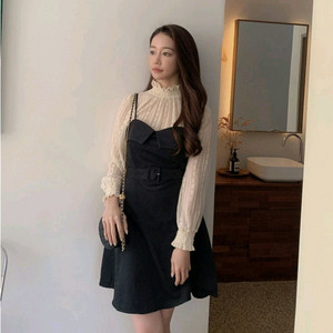 빅사이즈 뷔스티에 벨트 원피스 블랙