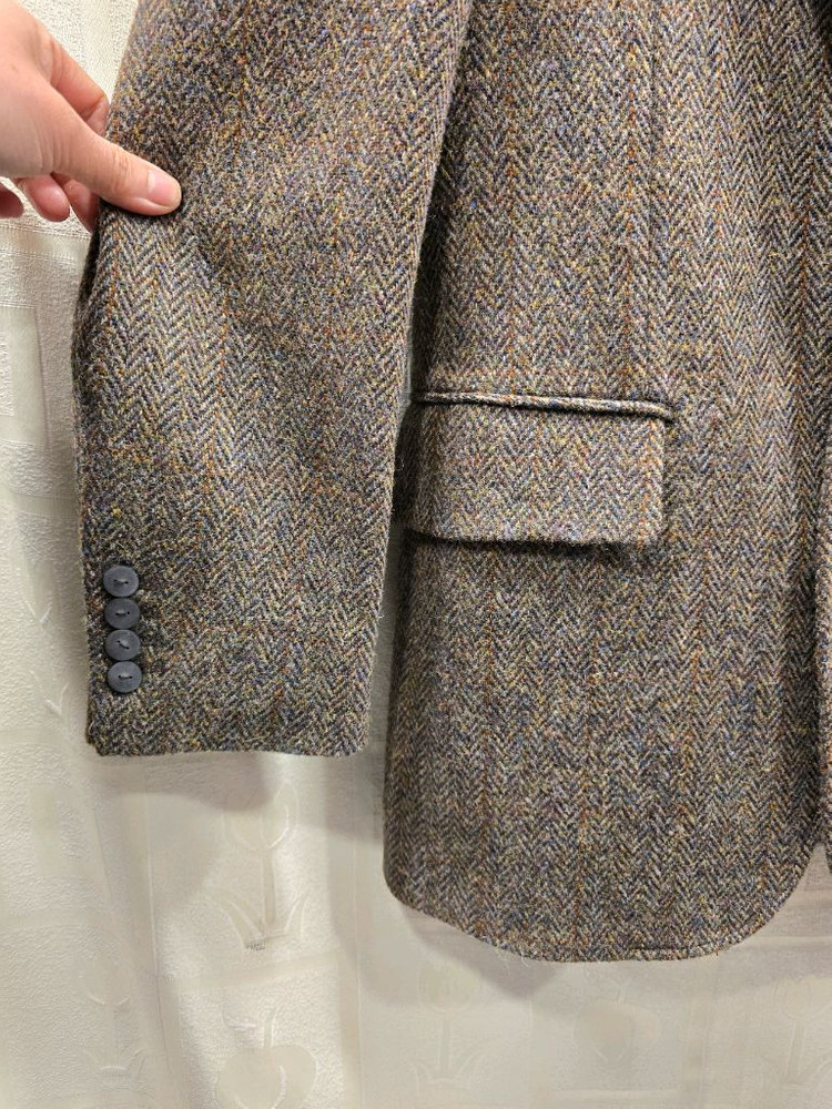 해리스 트위드 헤링본 울 블레이저 자켓 95정도--3