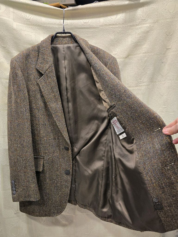 해리스 트위드 헤링본 울 블레이저 자켓 95정도--5