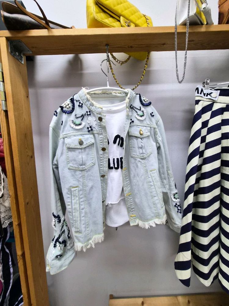 수입 핸드비즈 데님자켓.blank 도트 스트라이프 스커트--10