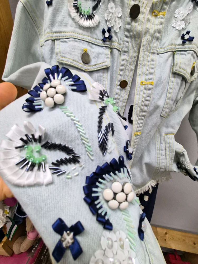 수입 핸드비즈 데님자켓.blank 도트 스트라이프 스커트--16