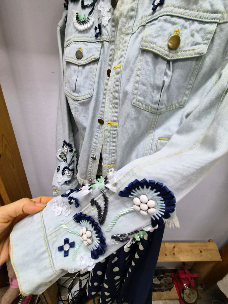 수입 핸드비즈 데님자켓.blank 도트 스트라이프 스커트--4