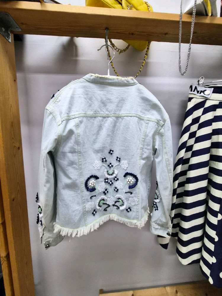 수입 핸드비즈 데님자켓.blank 도트 스트라이프 스커트--5