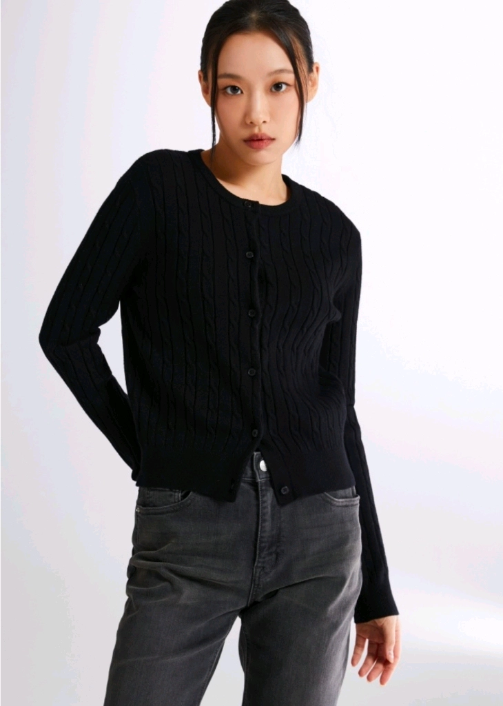 스파오 라운드넥 케이블 가디건 블랙 S [세탁만] 이미지