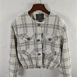 노카라 체크 트위드 점퍼