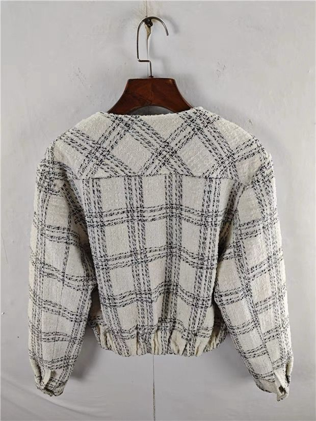 노카라 체크 트위드 점퍼--1