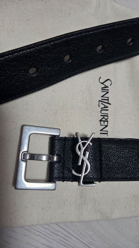 생로랑 레더 실버 모노그램 벨트 블랙--0