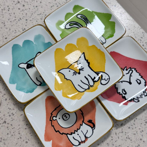 코스트코 오버앤백 동물 일러스트 사각 접시 5개 일괄 새제품