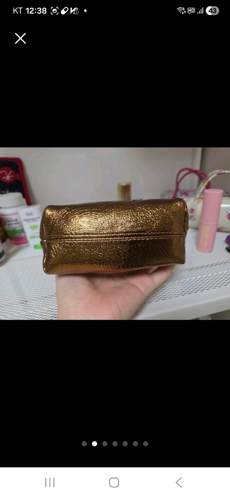 가죽 골드 미니파우치--1