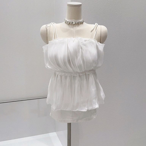 샤인 넥 끈나시 블라우스