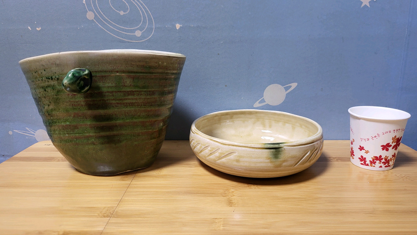 비정형 도자기 화병과 수반 2종 일괄, 인테리어 장식품--1