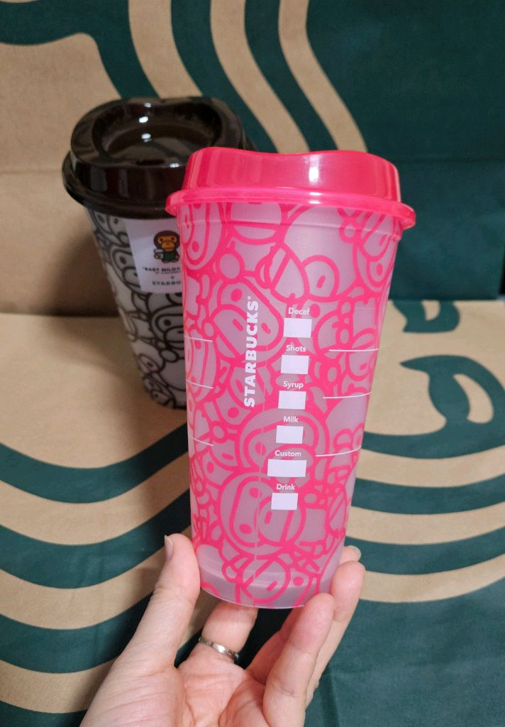 2종세트]스타벅스 베이프 베이비 마일로 리유저블컵 브라운&핑크 473ml 2종세트--4