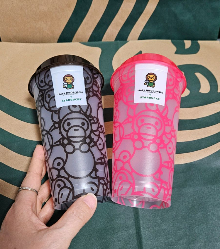 2종세트]스타벅스 베이프 베이비 마일로 리유저블컵 브라운&핑크 473ml 2종세트--5