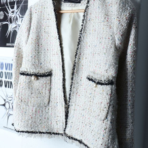 W(M) 자라 집업 바람막이 점퍼자켓 트위드 화이트