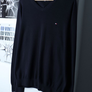 (L-XL) 타미힐피거 니트 브이넥 스몰로고 네이비