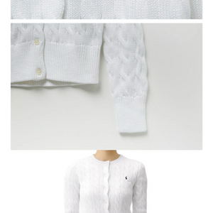 폴로 케이블니트 코튼 크루넥 가디건 (화이트) xs