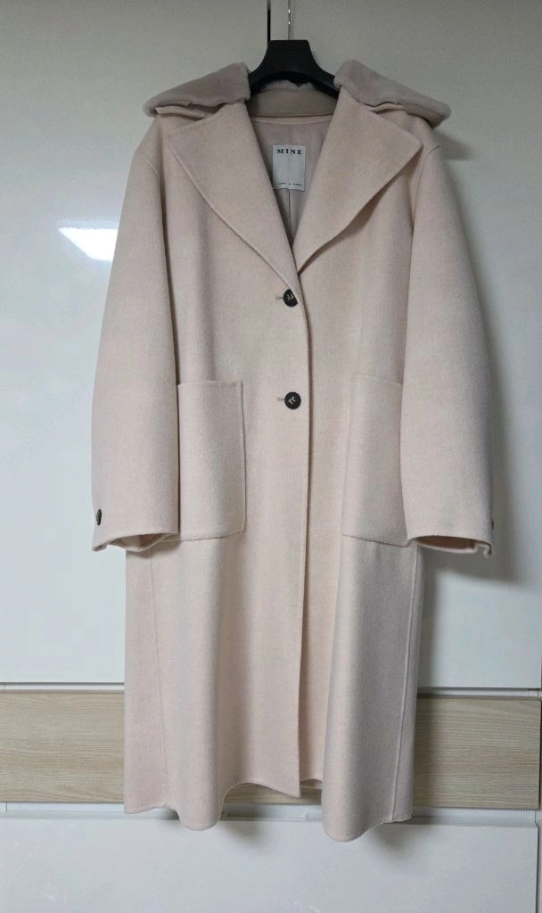 마인 캐시미어 블렌드 디테쳐블 퍼 칼라 코트 오트밀44 랑방 더캐시미어 타임 이미지