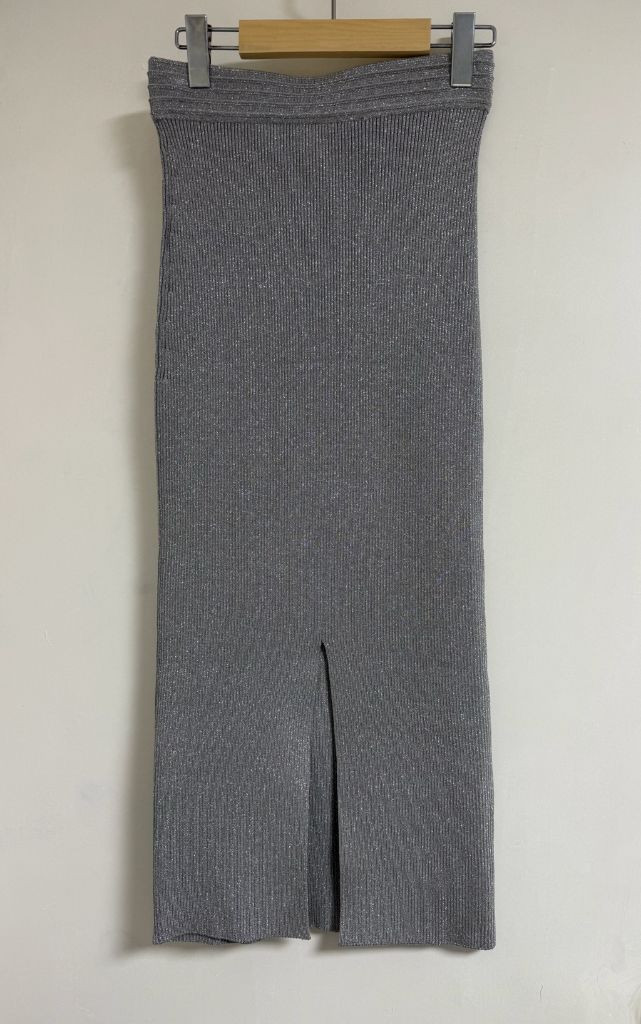 산드로(Sandro) 메탈릭 그레이 골지니트 스커트--2