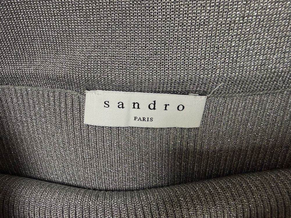 산드로(Sandro) 메탈릭 그레이 골지니트 스커트--4