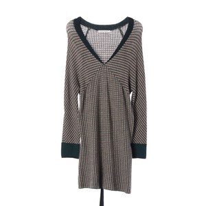 시스템 울76% 그린 체크 벨트 브이넥 니트원피스 S 이미지